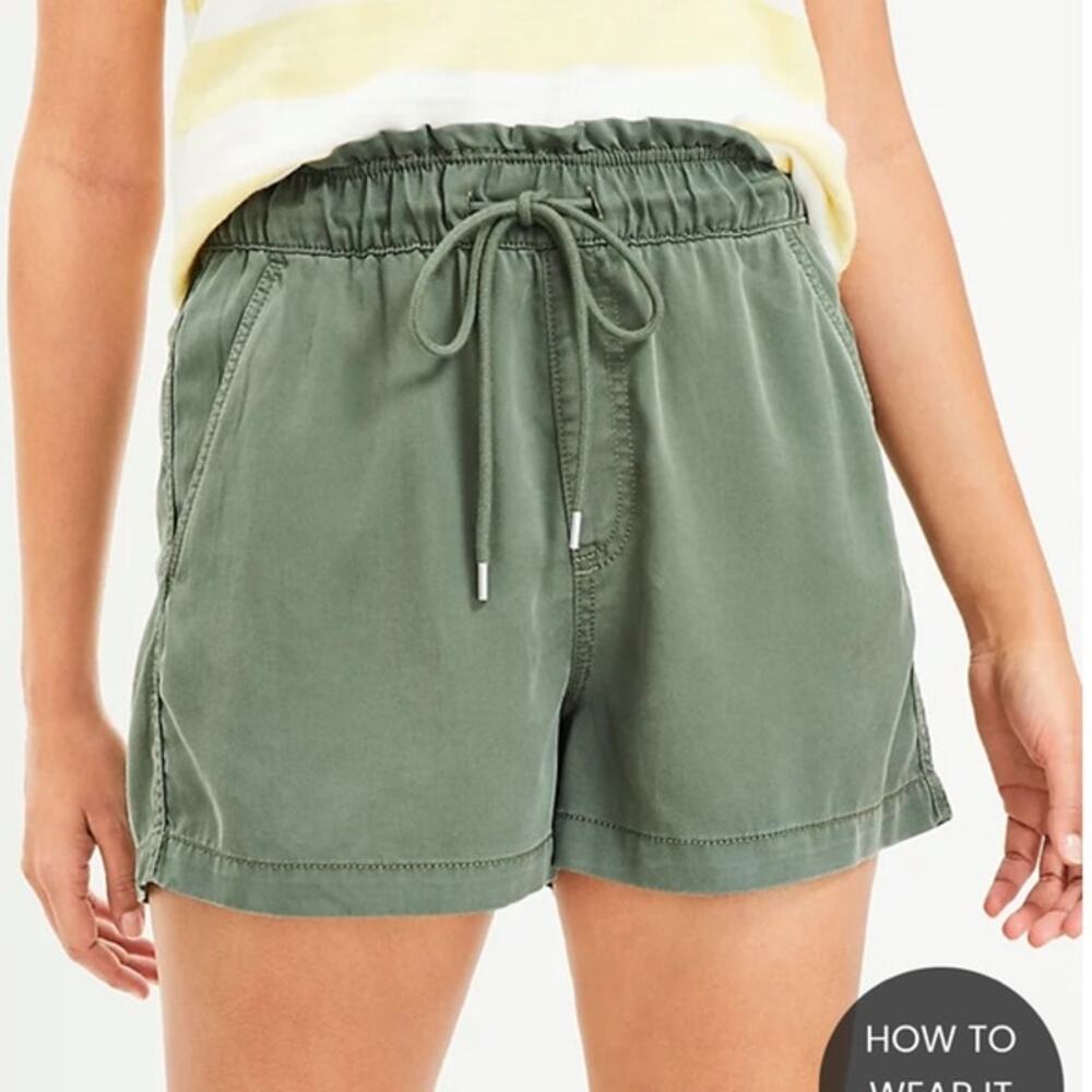 Loft Womens Emory Shorts Lyocell Fabric Army Green Drawstring Waist Size XL